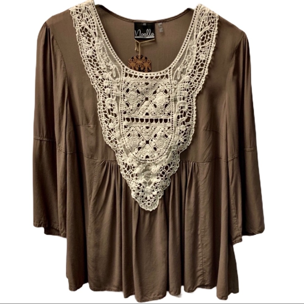 Noelle Boho brown with cream crochet lace